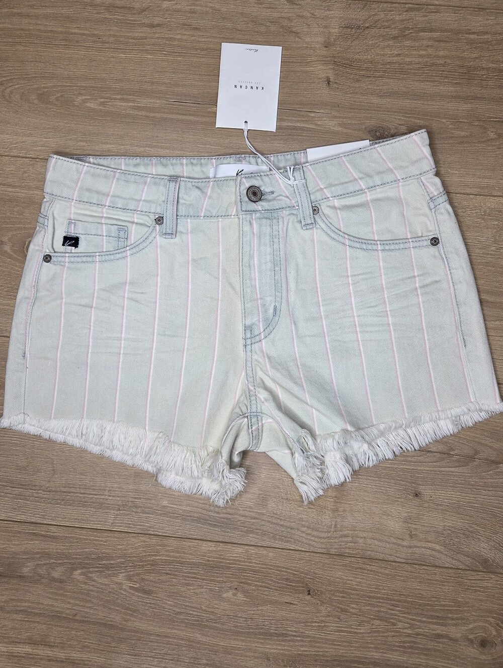 NWT Kancan High Rise Striped Shorts Medium Sage Gray Pink Pinstripe